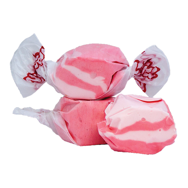 Taffy Town Cran-Raspberry taffy candy with pink and white swirls - whipped salt water taffy with a tangy-sweet berry flavor.